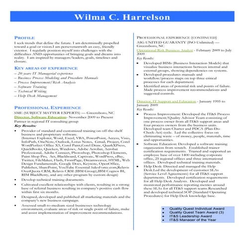 Wilma Harrelson Resume