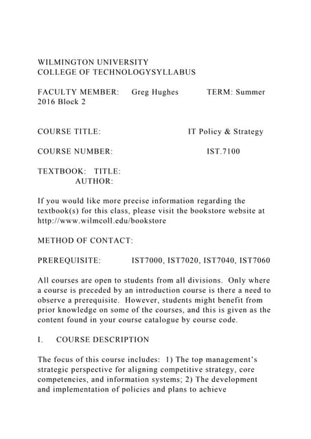 WILMINGTON UNIVERSITYCOLLEGE OF TECHNOLOGYSYLLABUSFACULTY ME.docx