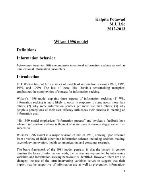 ellis model of information seeking behaviour | PDF