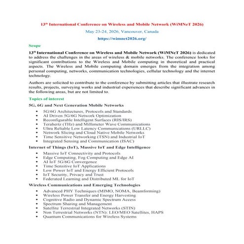 Call for Papers - 13th International Conference on Wireless and Mobile ...
