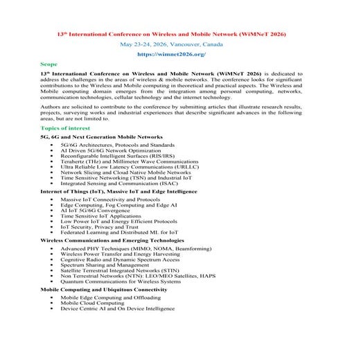 Call for Papers - 13th International Conference on Wireless and Mobile ...
