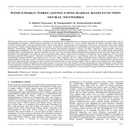 Wind energy forecasting using radial basis function neural networks