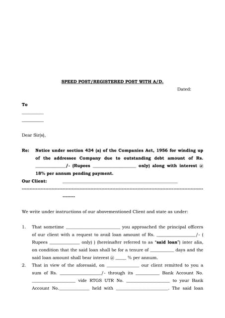 Winding up notice format