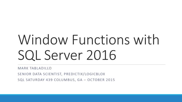 Window functions with SQL Server 2016