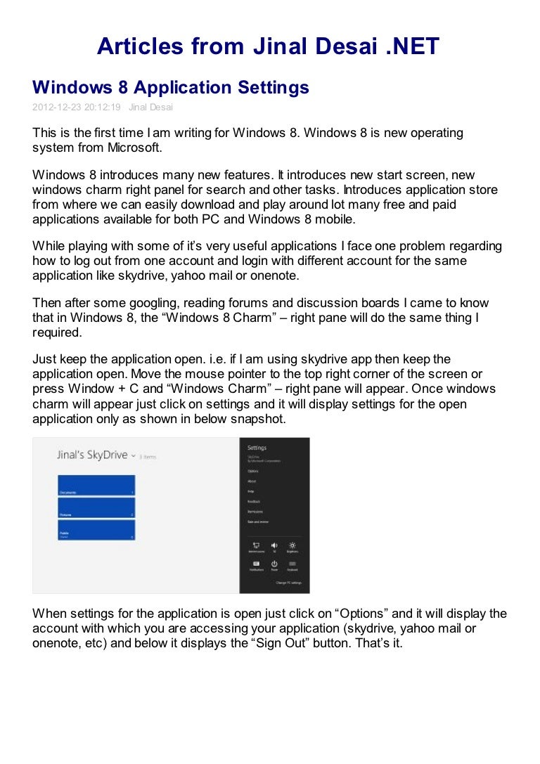 Windows 8 application settings
