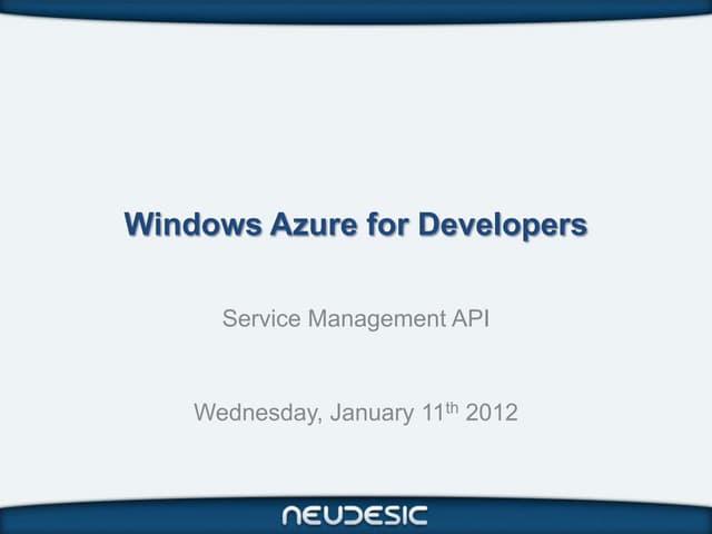 Windows Azure for Developers - Service Management