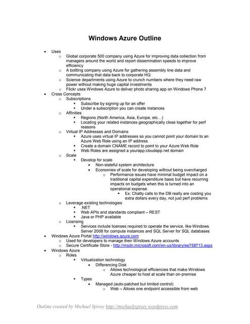 Windows Azure Outline