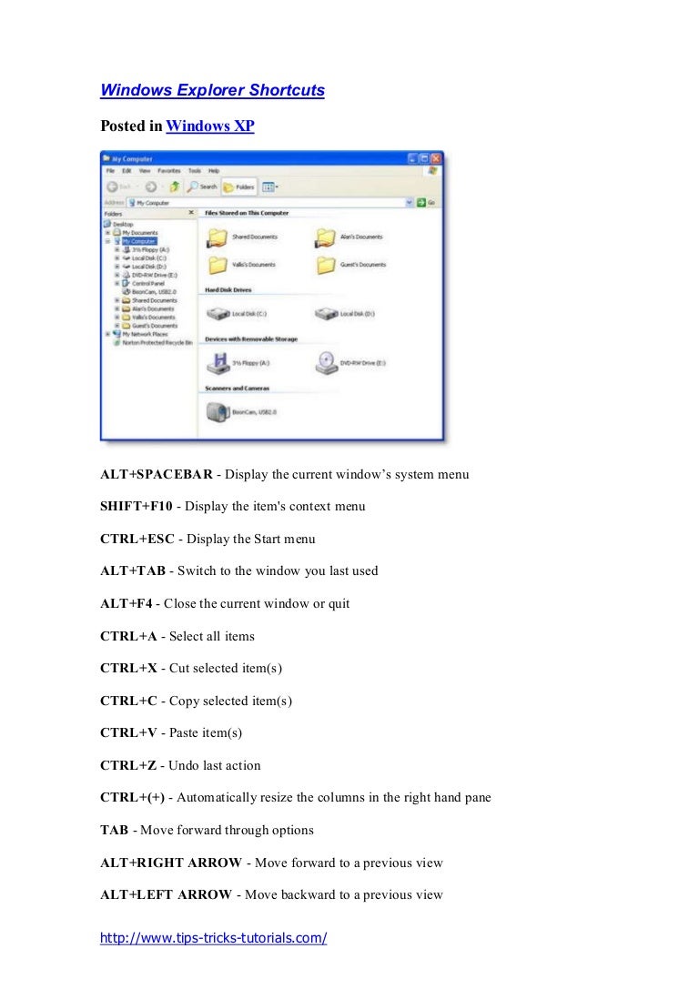 Windows Explorer Shortcuts