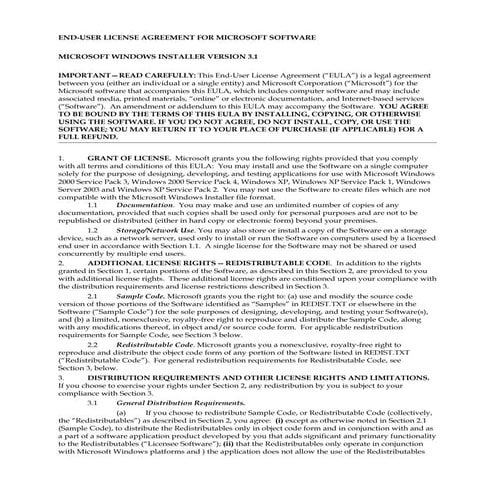 Windows installer 3.1 eula