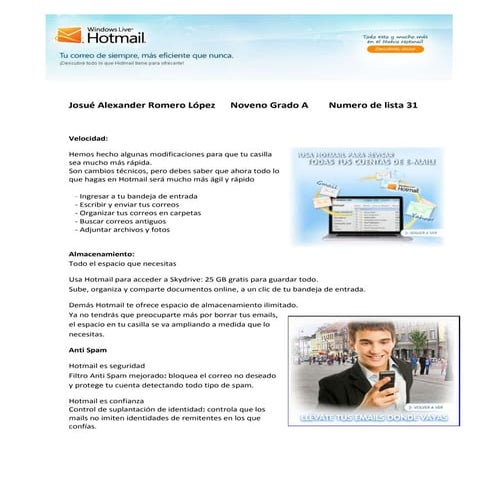 Windows live hotmail por josue alexander romero