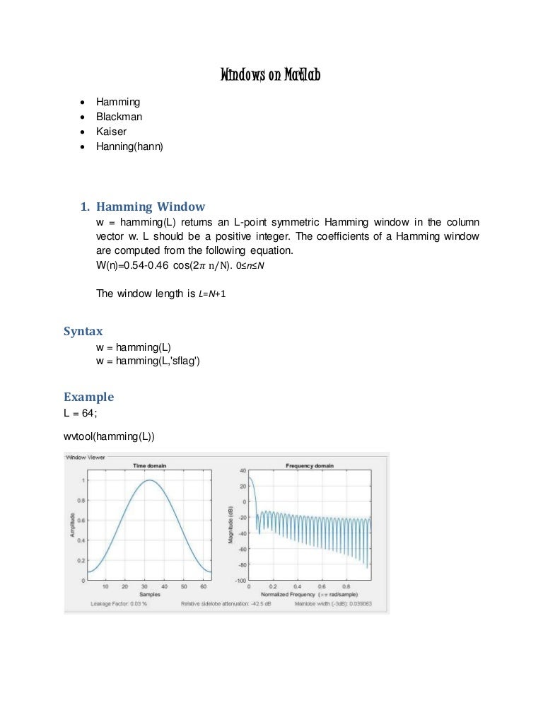 Windows on matlab hamming window,hanning window
