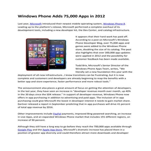 Windows phone adds 75,000 apps in 2012