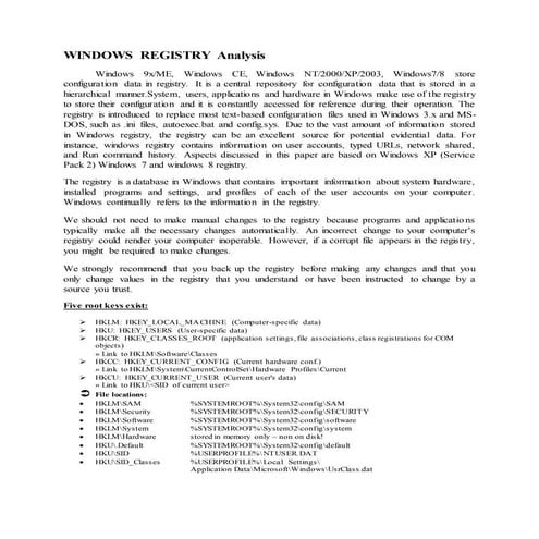 Windows Registry Analysis | PDF