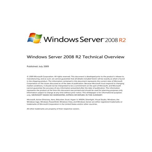 Microsoft India - Technical Overview on Windows Server 2008 R2 Whitepaper