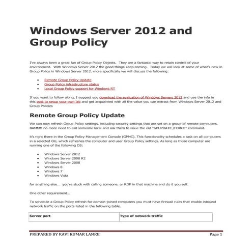 Windows server 2012 and group policy