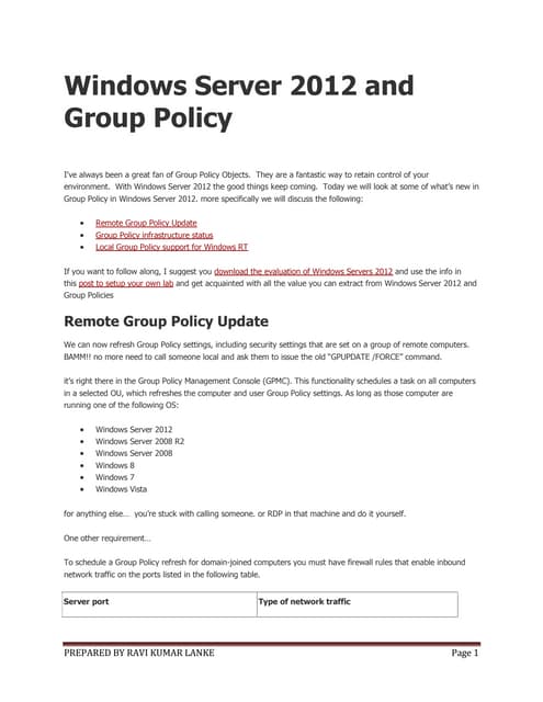 Windows server 2012 and group policy