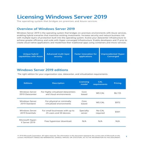 Windows server 2019_licensing_datasheet_en_us | PDF
