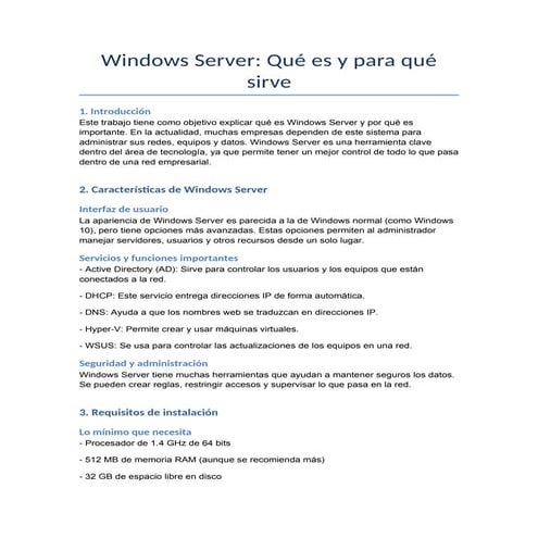 EL WINDOWS SERVER Y SUS BENEFICIOS .pdf. | PDF