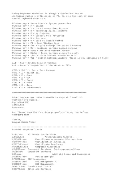 Windows Shortcut keys