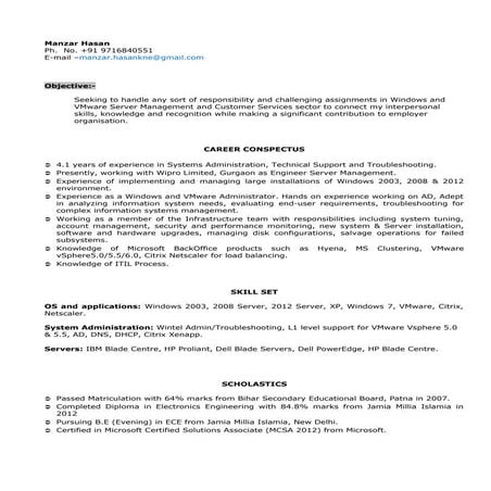 Resume_Windows Vmware Administrator Manzar