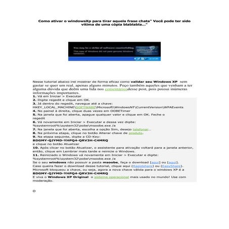 Como validar o windows xp | DOC