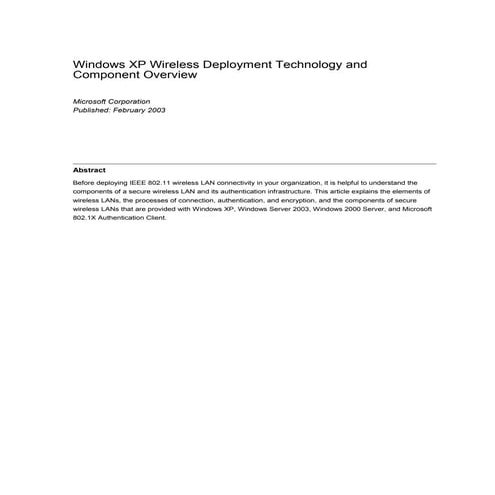 Windows xp wireless deployment technology and component overview