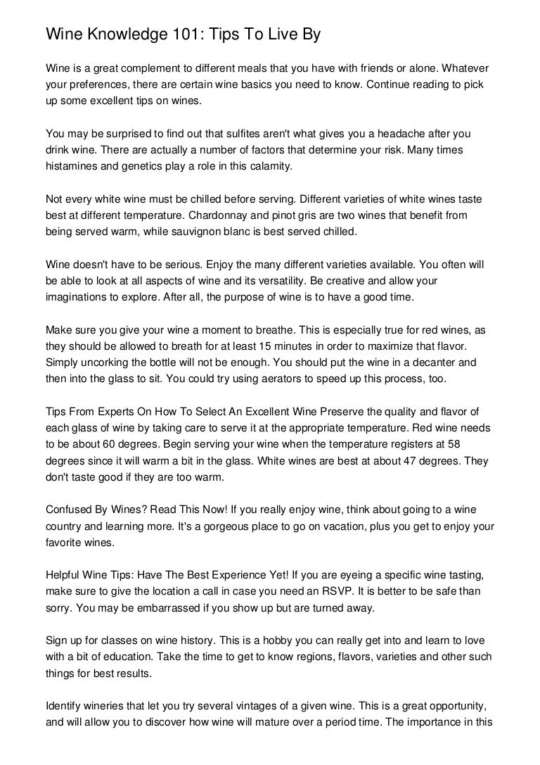 Wine Knowledge 101 Tips To Live By