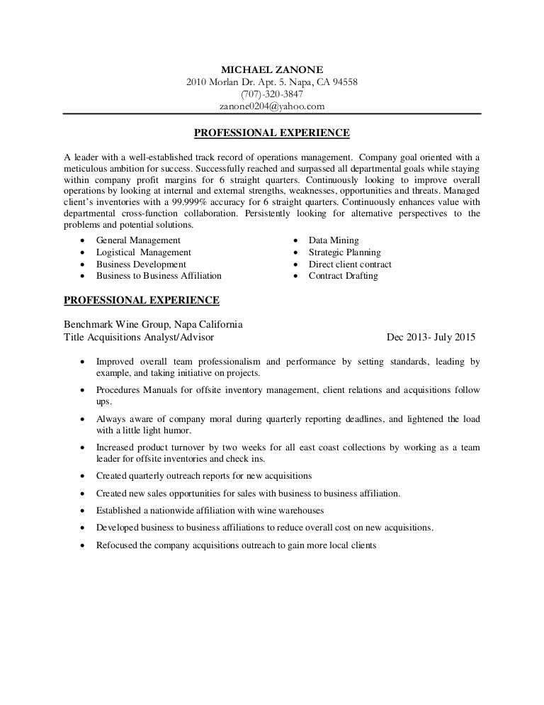 wine industry executive resume 2015