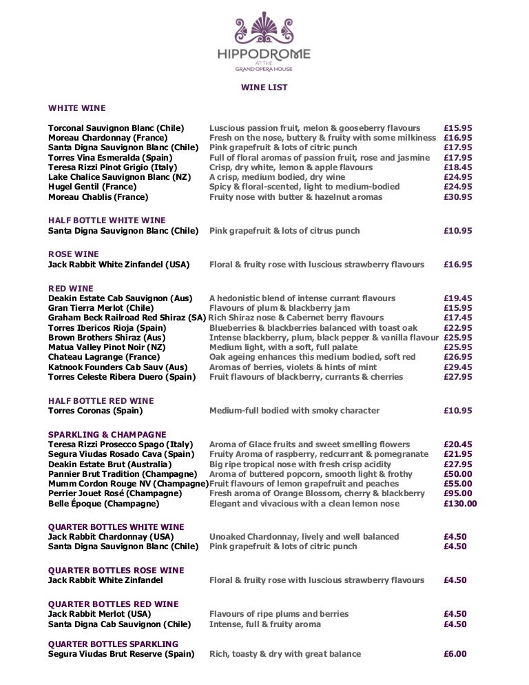 Eating Out in Belfast? Grand Opera House Wine List
