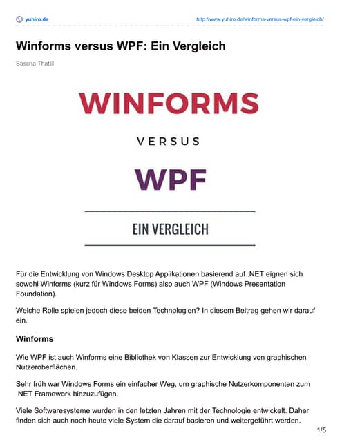 Winforms oder WPF - Ein Vergleich