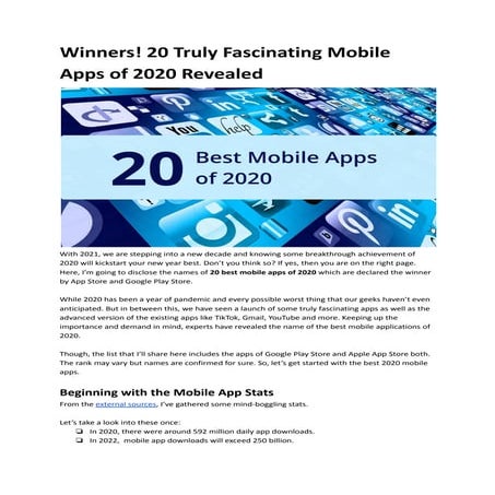 Winners! 20 truly fascinating mobile apps of 2020 revealed