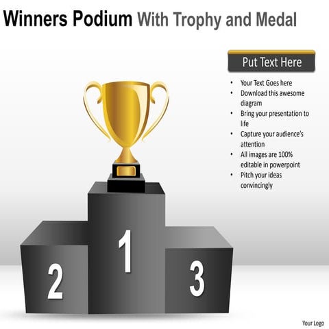 Winners podium with trophy and medal powerpoint presentation templates