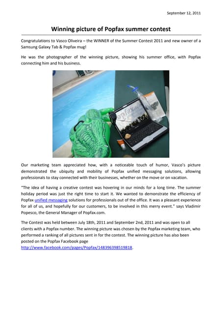 Winning picture of PopFax summer co...