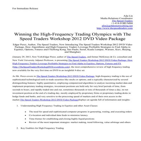 Winning the High-Frequency Trading Olympics with The Speed Traders Workshop 2...