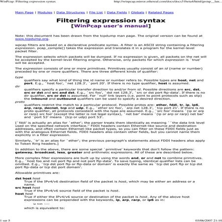 Win pcap  filtering expression syntax