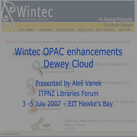 Dewey Cloud enhancement at Wintec Library