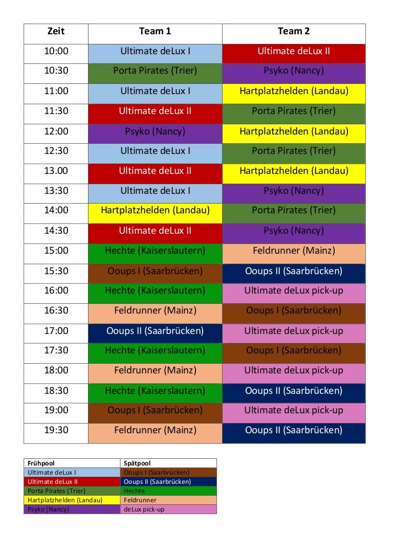 Ultimate Frisbee Winterliga schedule