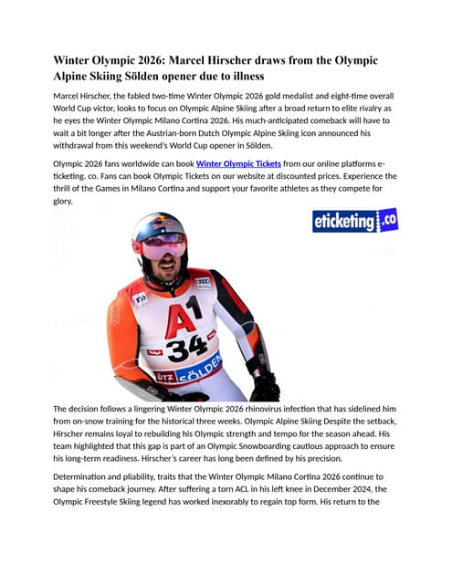 Winter Olympic 2026 Marcel Hirscher draws from the Olympic Alpine Skiing Söld...