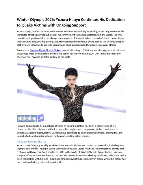 Winter Olympic 2026 Yuzuru Hanyu Continues His Dedication to Quake Victims wi...