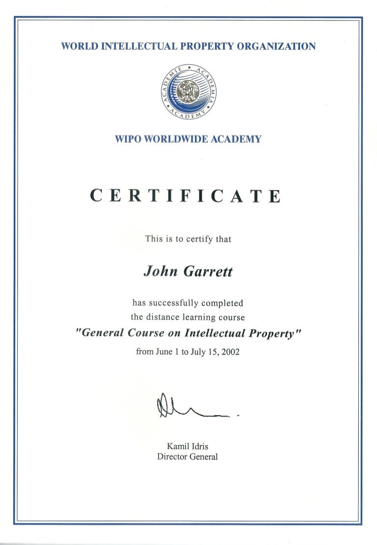 WIPO Certificate - General Course on 