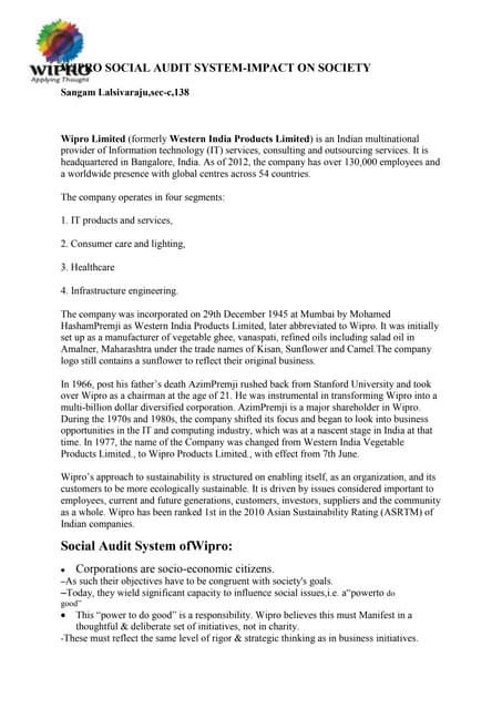 Wipro social audit system lalsivaraj