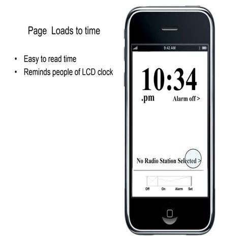 Wireframe screens for the Clock Radio App