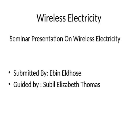 Wireless Electricity Seminar 20slides Pptx