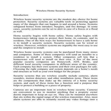 Wireless home security system