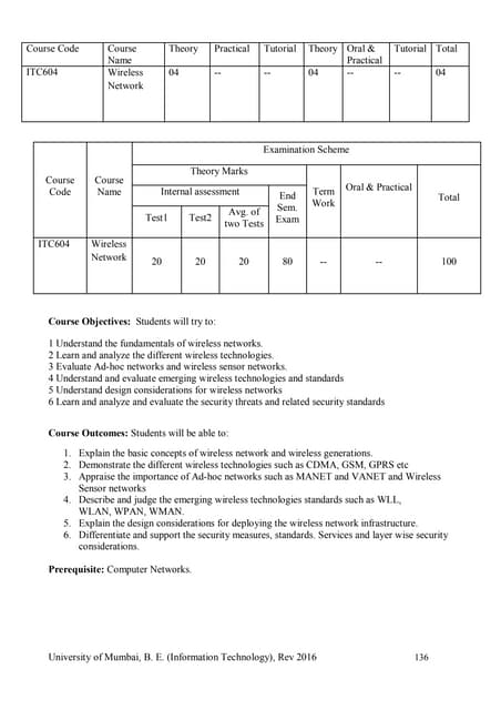 Wireless networks syllabus