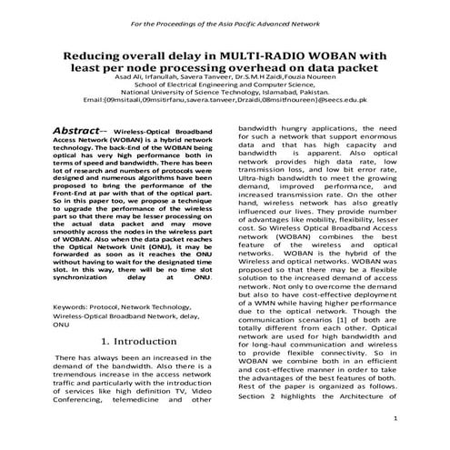 Wireless Reducing Overall Delay In Multi Radio Woban