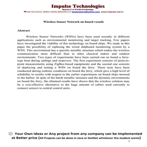 Wireless sensor network on board vessels