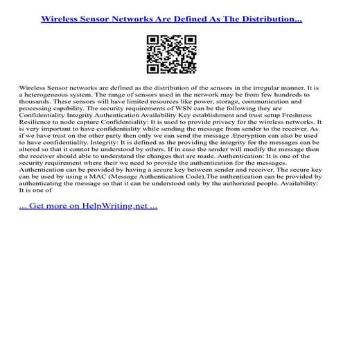 Wireless Sensor Networks Are Defined As The Distribution...