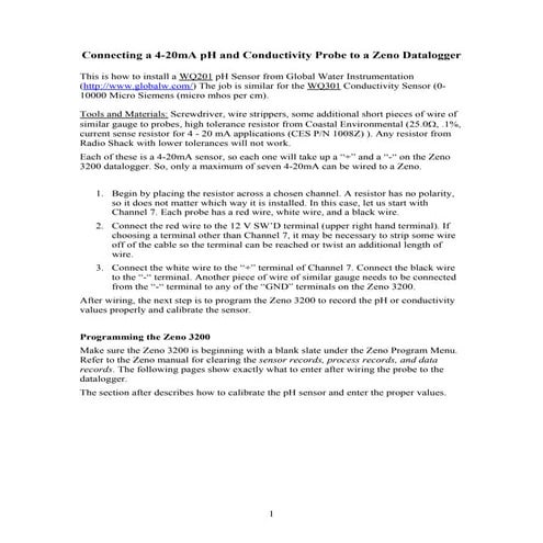 Wiring a pH and Conductivity Probe to a Zeno3200