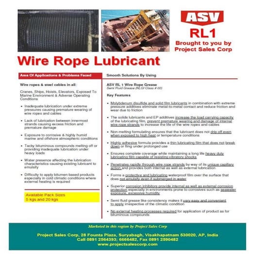 Wire Rope Lubricant from Project Sales Corp